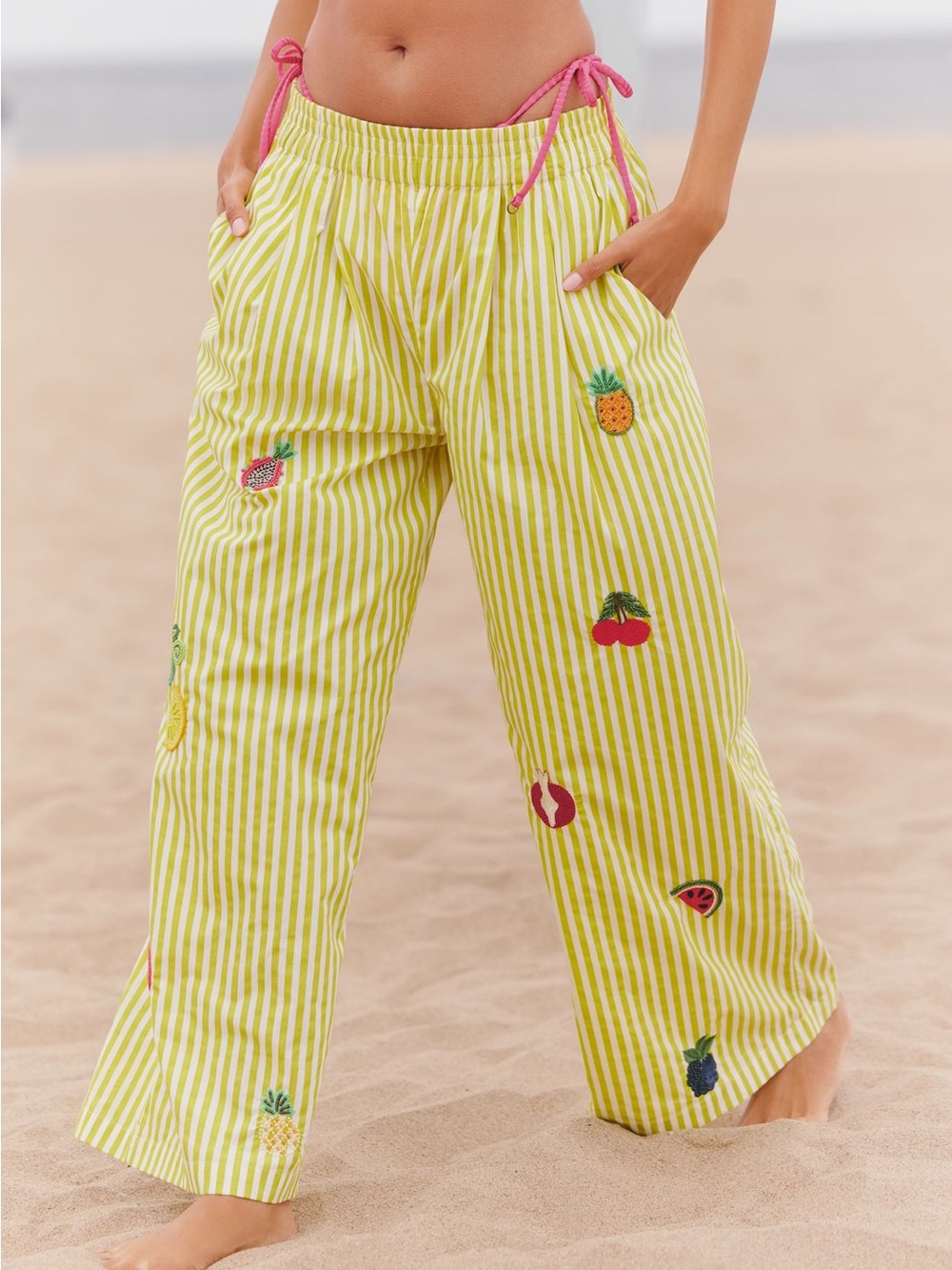 Anthropologie Celandine wide leg embroidered pants beach pants cover up fruit